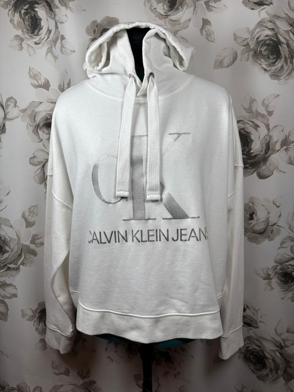Women's CK Calvin Klein Jeans white crop hoodie size M